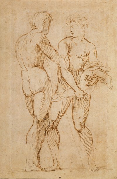 Two Nude Men Standing, One Holding a Lamb by Raffaello Sanzio Raphael